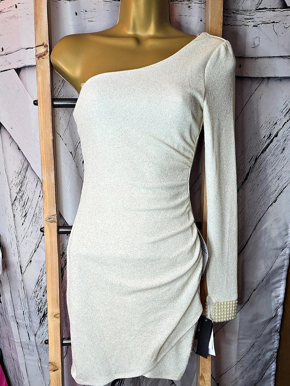City Studios One-Shoulder Mini Dress in Cream Size XS NWT